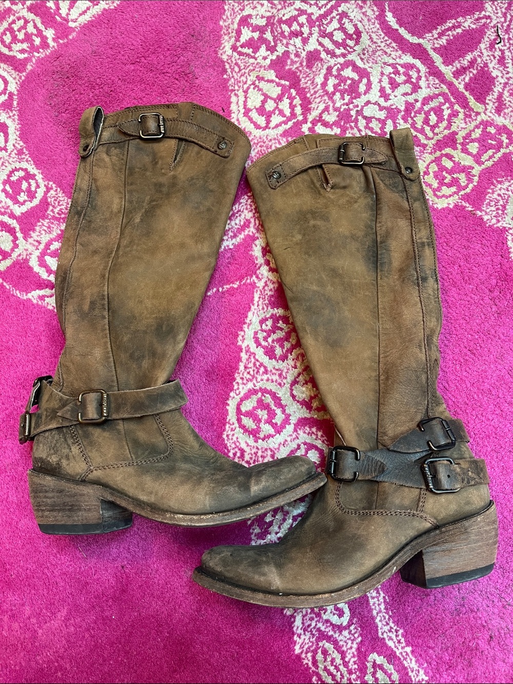 LIBERTY Black Brown Suede Knee-High Heeled Boots